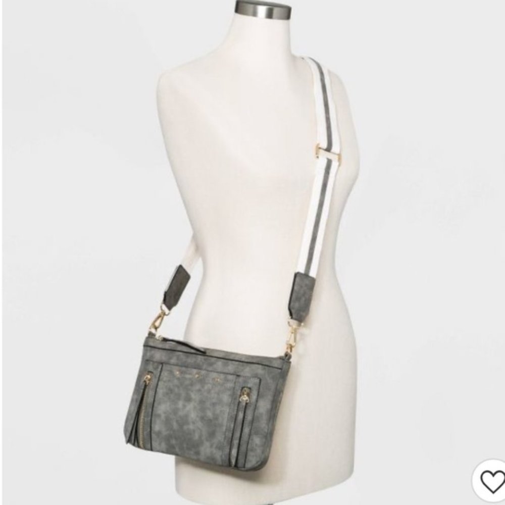 VR NYC Small Grey Faux Suede Crossbody Purse